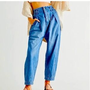 Free People Dark Denim Sawyer Pull On Boyfriend Jeans